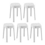 5 PCS Modern Stackable Plastic Stools for Indoor Outdoor 18 Seat Height Portable Backless Stacking Chairs for Schools Home Office White
