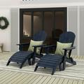 WestinTrends Tuscany 4-Piece HIPS Outdoor Folding Adirondack Seashell Chair With Folding Ottoman (Set of 2) Navy