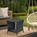 Outdoor Side Table Small Outdoor End Table for Patio Black Wicker Rattan Coffee Table with Storage & Poly Lumber Table Top Square for Outside Balcony Porch Backyard Deck