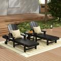 WestinTrends 3 Piece Adirondack Poly Reclining Chaise Lounge With Arms & Wheels Black