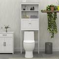 Over The Toilet Storage Shelf 2-Tier Toilet Storage Shelf with Double Door and 2 Open Spaces for Bathroom White