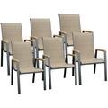 ELPOSUN Outdoor Patio Dining Chairs Set of 6 Stackable Aluminum Chairs with Armrest Durable Frame for Lawn Garden Backyard Khaki