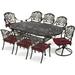 MEETWARM 9-Piece Outdoor Patio Dining Set All-Weather Cast Aluminum Patio Conversation Set with 2 Swivel Rocker Chairs 6 Stationary 1 Oval Table 8 Cushions 2.2 Umbrella Hole Chili Red