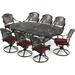 MEETWARM 9-Piece Outdoor Patio Dining Set All-Weather Cast Aluminum Patio Conversation Set with 8 Cushioned Swivel Rocker Chairs for Backyard Garden Deck 1 Oval Table 2.2 Umbrella Hole Chili Red