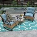 SZLIZCCC 3 Piece Outdoor Rocking Bistro Set Rattan Rocking Chair Front Porch Furniture with Cushions Modern Outdoor Conversation Sets with Rattan Side Table for Garden Balcony Backyard Poolside