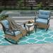 SZLIZCCC 3 Piece Outdoor Rocking Bistro Set Rattan Rocking Chair Front Porch Furniture with Cushions Modern Outdoor Conversation Sets with Rattan Side Table for Garden Balcony Backyard Poolside