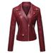 Fall Savings Clearance! Umfun Womens Coat Fall and Spring Fashion Motorcycle Bike Coat Full Zip Up Windbreaker Leather Jacket with Zip Pocket Wine L