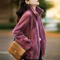 Imitation Lamb Wool Jacket Womens Loose Plus Velvet Thickened Casual Lapel Coat Top Clothes