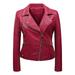 WXLWZYWL Winter Coats for Women Clearance Sale Women S Leather Standing Collar Slim Fitting Motorcycle Jacket Leather Jacket Red