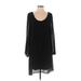 Tacera Casual Dress - Shift Scoop Neck Long sleeves: Black Print Dresses - Women's Size Medium