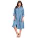 Plus Size Women's Button-Front Denim Shirtdress by Roaman's in Light Wash (Size 22 W)