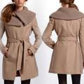 Anthropologie Jackets & Coats | Anthropologie Elevenses Women's Judith Shawl Camel Wool Blend Belted Coat 12 Euc | Color: Tan | Size: 12