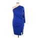 Shein Casual Dress - Bodycon One Shoulder 3/4 sleeves: Blue Print Dresses - Women's Size 2X