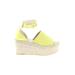 Free People Wedges: Espadrille Platform Boho Chic Yellow Print Shoes - Women's Size 40 - Open Toe