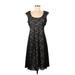 Maggy London Casual Dress - A-Line: Black Damask Dresses - Women's Size 8