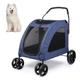 PJDDP Dog Stroller for Large Dogs, 4 Wheel Foldable Dog Pet Stroller Travel Carrier Breathable Animal Stroller Easily Walk in/Out Double Doggie Capacity Jogger Wagon Up to 120 Lbs,Blue