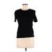 T Tahari Short Sleeve T-Shirt: Black Print Tops - Women's Size Medium Petite