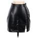 Shein Faux Leather Bodycon Skirt Mini: Black Print Bottoms - Women's Size X-Small Petite