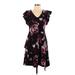 Spense Casual Dress - A-Line V Neck Short sleeves: Black Floral Dresses - Women's Size 10