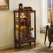 Red Barrel Studio® Curio Cabinet Lighted Curio Diapaly Cabinet w/ Adjustable Shelves & Mirrored Back Panel in Brown | Wayfair