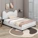 Zoomie Kids Aleksandre Full Size Platform Bed w/ Carton Ears Shaped Headboard Upholstered/Faux leather in White | Wayfair