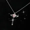 Pendentif coeur ailes d'ange en cristal pour dames et filles colliers simples rose et blanc