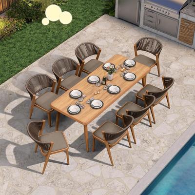 PURPLE LEAF Outdoor Dining Set Teak Aluminum Patio Furniture Set Dining Table And Wicker Chairs