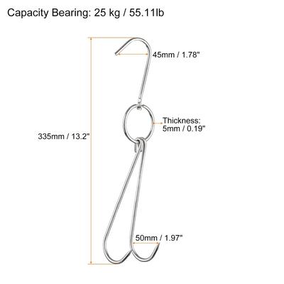 Double Meat Hooks, Stainless Steel Smoker Hook Tools, Pack of 3 - Silver Tone