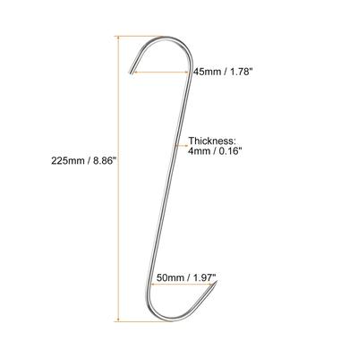 8.86" Double Meat Hooks, 0.16" Thickness Stainless Steel Smoker Hook - Silver Tone