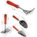 4Pcs Manganese Steel Garden Tool Set Garden Shovels 3 Prongs Rakes Hoe Black Red - Black, Red