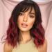 DOPI Short Wavy Wig with Bangs for Women Shoulder Length Bob Curly Women s Charming Synthetic Wigs with Natural Wavy Black To Brown Heat Resistant Hair for Daily Party Use