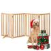 4 Panels 36 Freestanding Pet Gate Solid Wood Folding Safety Fence Wooden Dog Gate Oak