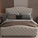 Velvet Double Bed Sponge Double Bed Arched Upholstered Bed Luxury Double Bed Modern Bed Velvet Upholstered Bed Off white