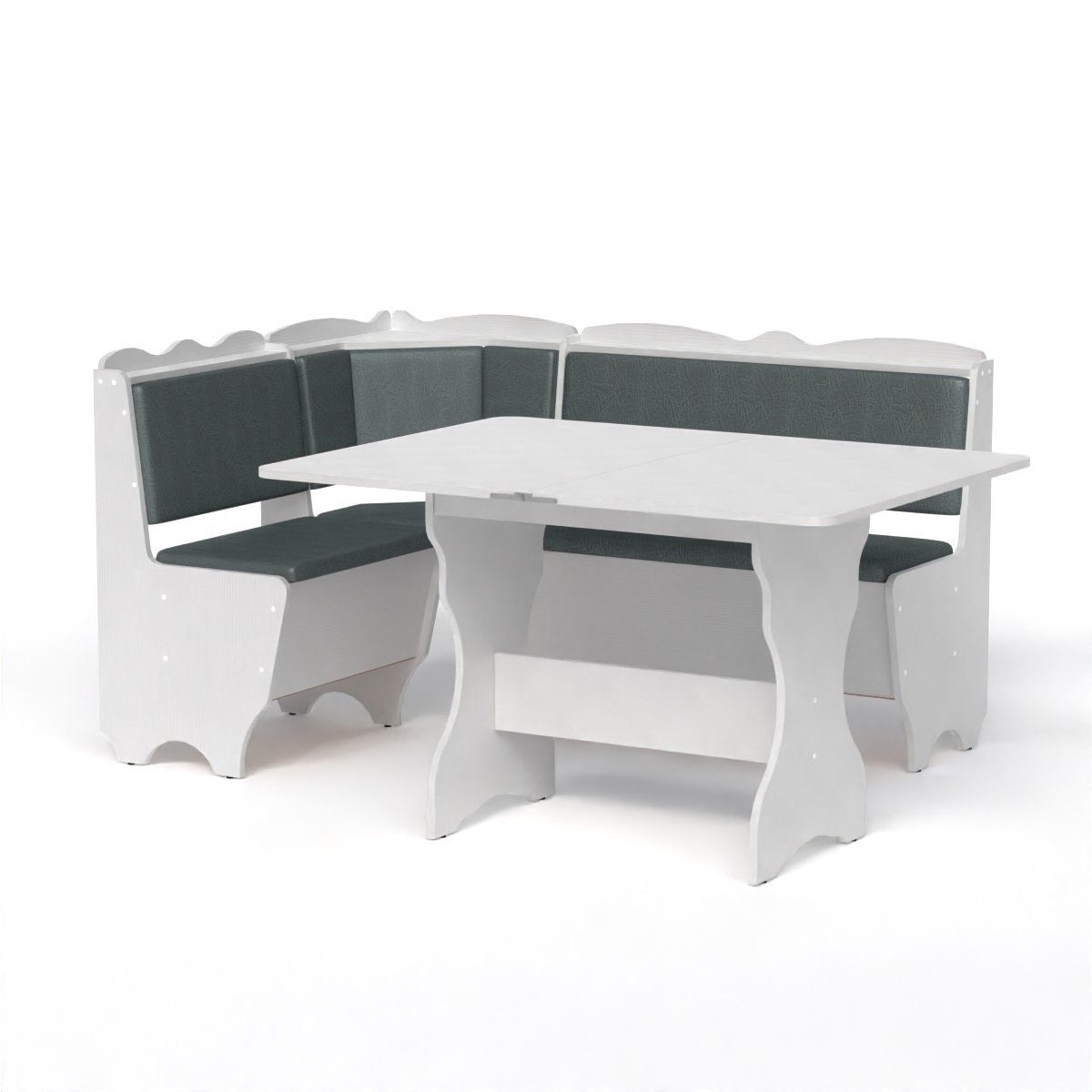 Rodnik Eckbank, Sitzbank, Essecke Eckbankguppe mit Stauraum „Rhodos“ in grau-weiß: Truhenbank + Esstisch ausklappbar Image