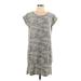 Hem & Thread Casual Dress - Shift Scoop Neck Short sleeves: Gray Camo Dresses - Women's Size Large