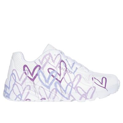 Skechers Girl's JGoldcrown: Uno Lite - Spread the Love Sneaker | Size 12.0 | White/Light Purple | Synthetic | Machine Washable