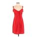 Topshop Casual Dress - A-Line V-Neck Sleeveless: Red Print Dresses - Women's Size 4