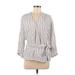 Calvin Klein Long Sleeve Blouse: Gray Stripes Tops - Women's Size Medium