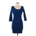 Forever 21 Casual Dress - Bodycon Scoop Neck 3/4 sleeves: Blue Print Dresses - Women's Size Medium