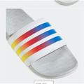 Adidas Shoes | Adidas Adilette Womens Comfort Slip-On Sandals Rainbow Pride Size 12 Nwt | Color: Blue/White | Size: 12