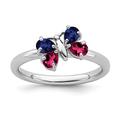 2.25mm 925 Sterling Silver Polished Prong set Stackable Expressions Cr Ruby and Cr Sapphire Butterfly Angel Wings Ring Size L 1/2 Jewelry Gifts for Women