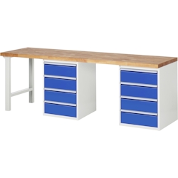 PROREGAL Werkbank Serie 7000 - Modell 7509 | HxBxT 89x250x70cm | 8x Schublade | Schubladenmaße 8x180mm | Lichtgrau | Arbeitstisch Werktisch Image