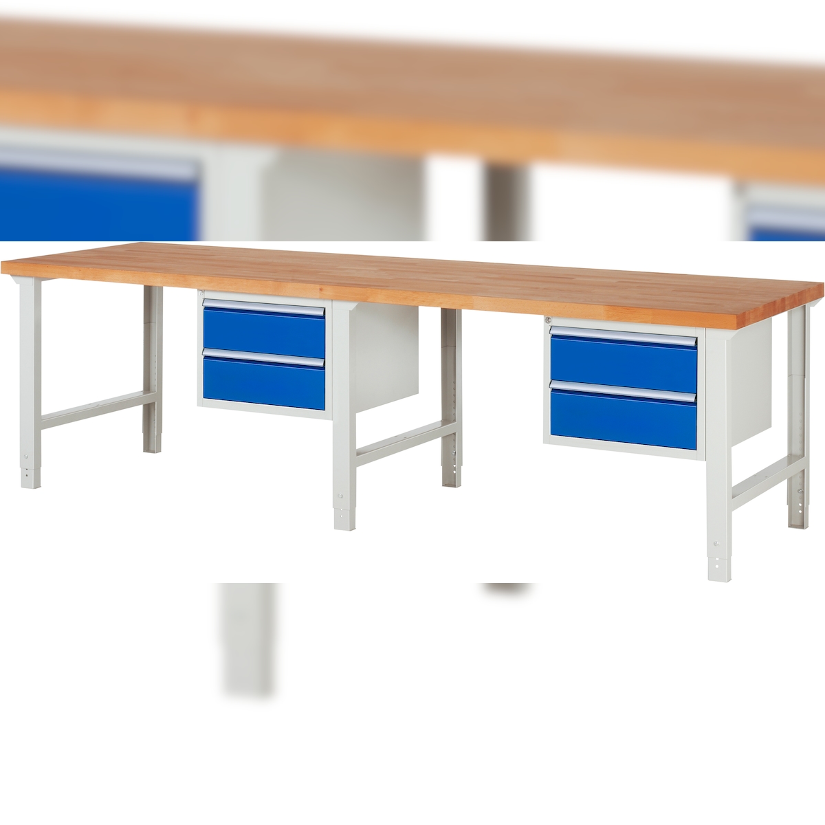 PROREGAL Werkbank Serie 7000 - Modell 7125 | HxBxT 79-114x300x90cm | 4x Schublade | Schubladenmaße 4x180mm | Lichtgrau | Arbeitstisch Werktisch Image