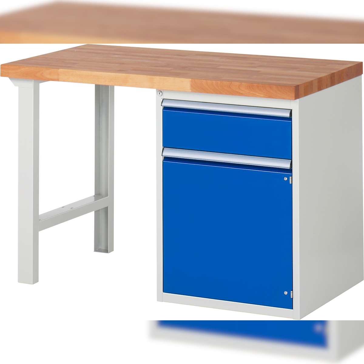 PROREGAL Werkbank Serie 7000 - Modell 7502 | HxBxT 84x125x70cm | 1x Schublade + 1x Flügeltür + 1x Fachboden | Schubladenmaße 1x180mm Image