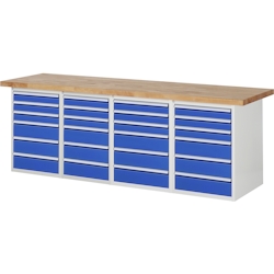 PROREGAL Werkbank Serie 7000 - Modell 7515 | HxBxT 89x250x70cm | 24x Schublade | Schubladenmaße 12x90 + 12x150mm | Lichtgrau | Arbeitstisch Werktisch Image