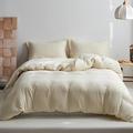 Simple&Opulence Muslin SuperKing Duvet Cover Set,100% Pure Cotton Ultra Soft and Lightweight Seersucker Bed Duvet Cover with 2 Pillowcases (260×220cm,Beige)