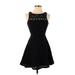 BB Dakota Cocktail Dress - Mini Crew Neck Sleeveless: Black Print Dresses - Women's Size 2