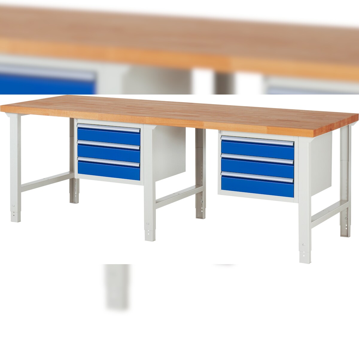 PROREGAL Werkbank Serie 7000 - Modell 7127 | HxBxT 79-114x250x90cm | 6x Schublade | Schubladenmaße 6x120mm | Lichtgrau | Arbeitstisch Werktisch Image