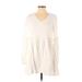 Shein Casual Dress - Mini V-Neck Long sleeves: Ivory Solid Dresses - Women's Size X-Small