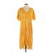 H&M Casual Dress - High/Low V Neck Short sleeves: Yellow Dresses - Women's Size 6